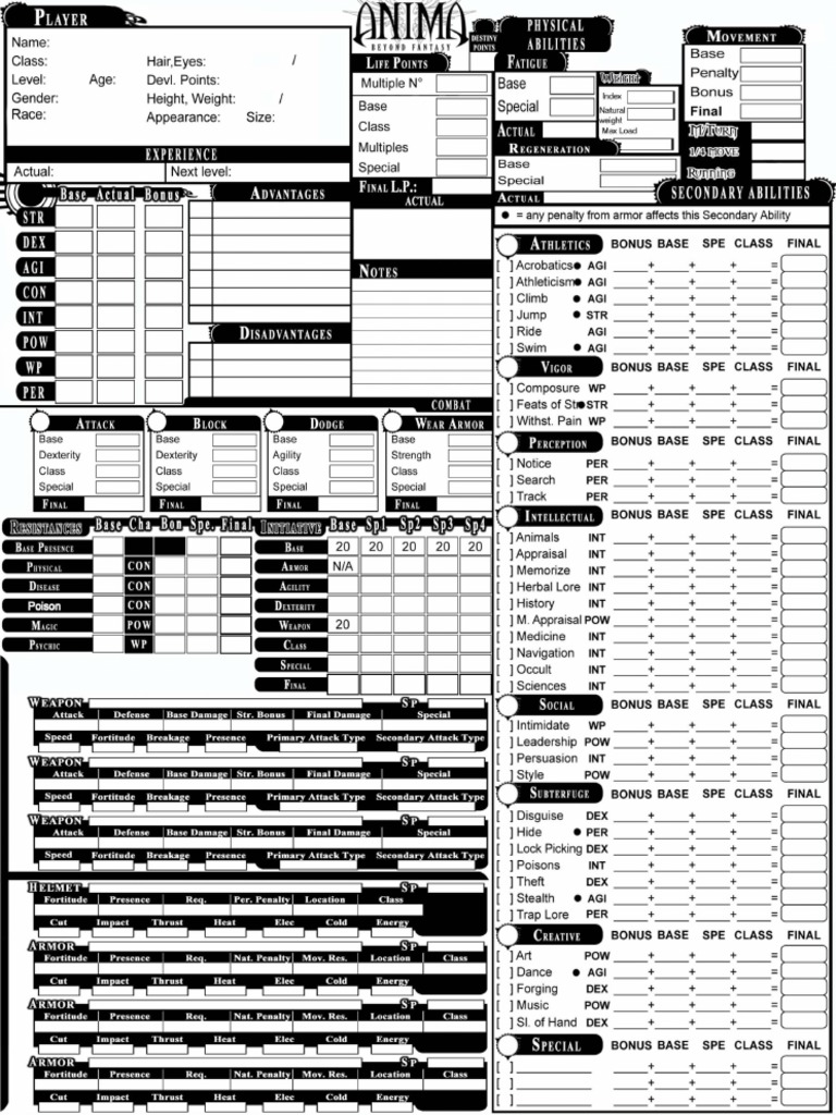 NaTaS' Custom Basic Anima Character Sheet | PDF