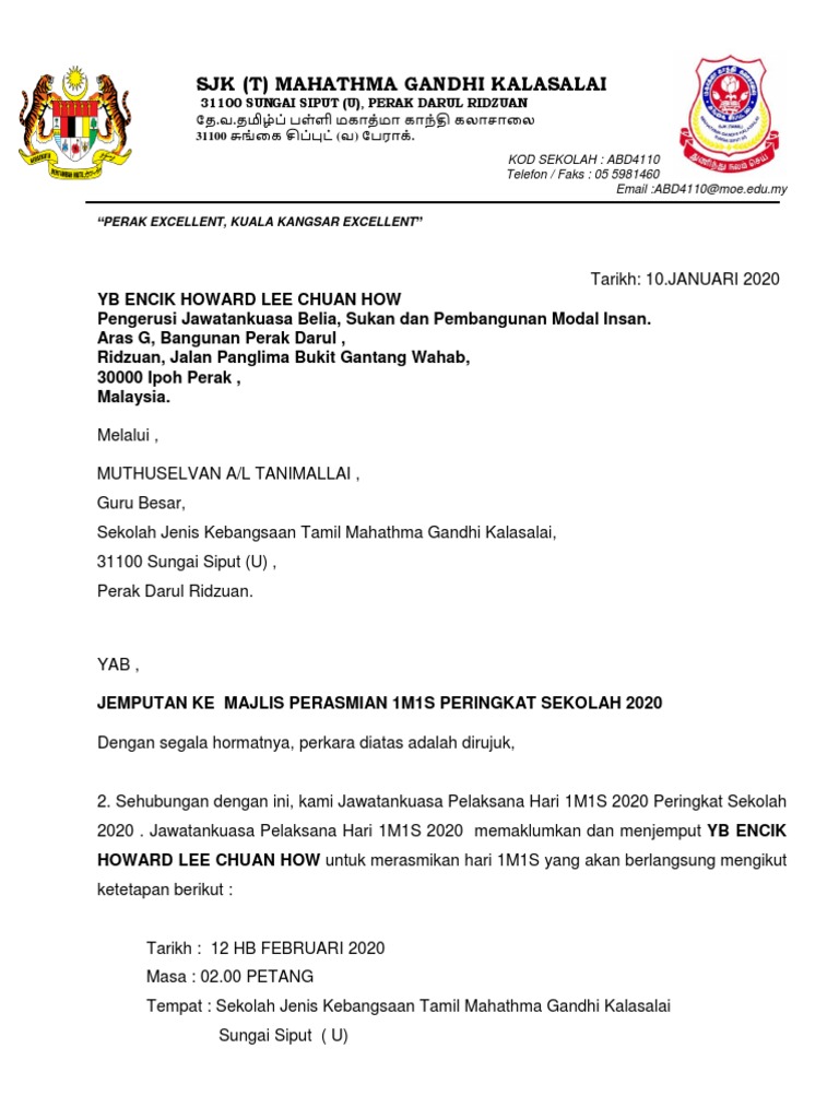 Surat Memaklumkan Perubahan Masa Kepada Perasmi Majlis
