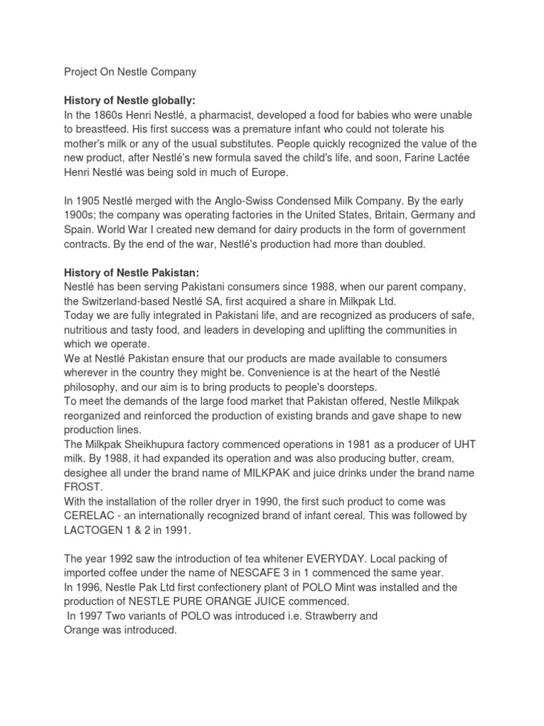 Project On Nestle Company Blog | PDF | Retail | Nestlé