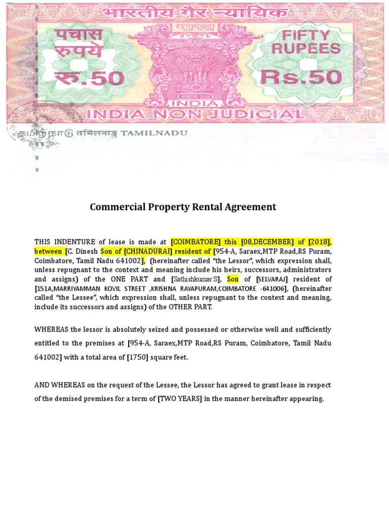 PRANAV Commercial-Property-Rental-Agreement-Format | PDF | Lease | Law And  Economics