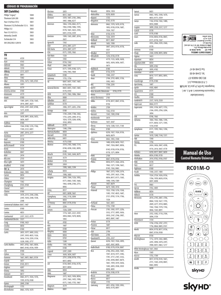Códigos Control Remoto Universal RC01M | PDF | Consumer Electronics | Brand