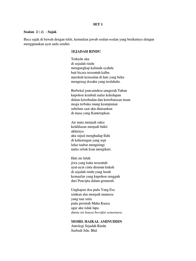 Sajak dan Pengajaran Dalam Sejadah Rindu | PDF