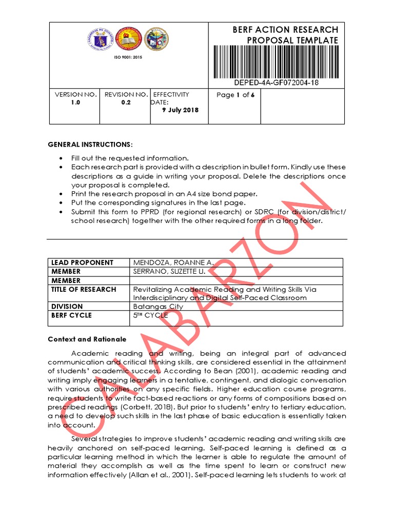 BERF Action Research Proposal Template | PDF | Data Analysis ...
