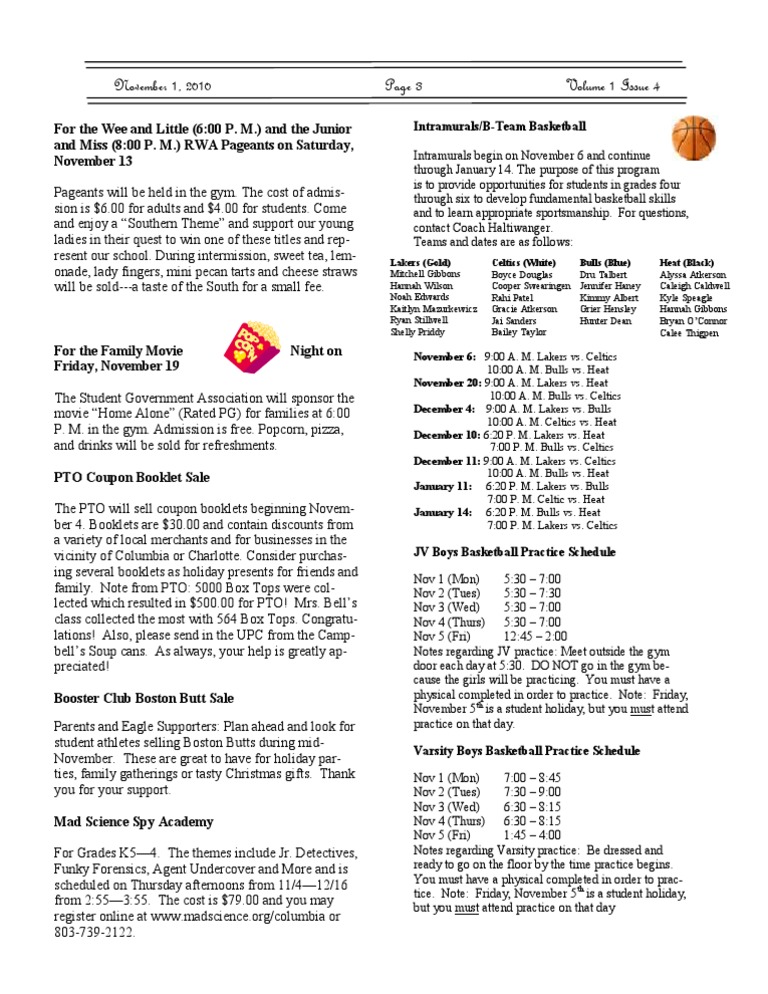 Upcoming School Events and Activities | PDF | Sports | Basketball