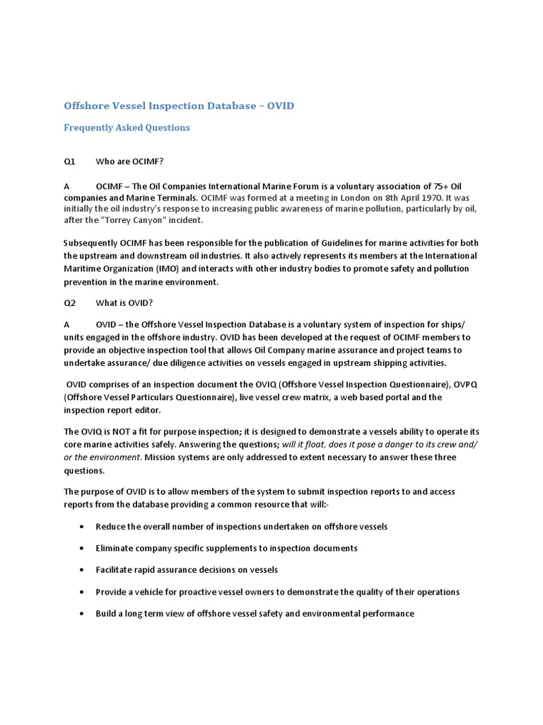 OVID: Offshore Vessel Inspection Overview | PDF | Business
