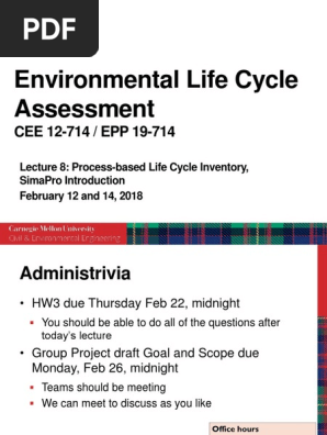 Lecture 8 - Life Cycle Inventory Example and SimaPro Intro - S18 | PDF |  Life Cycle Assessment | Computing