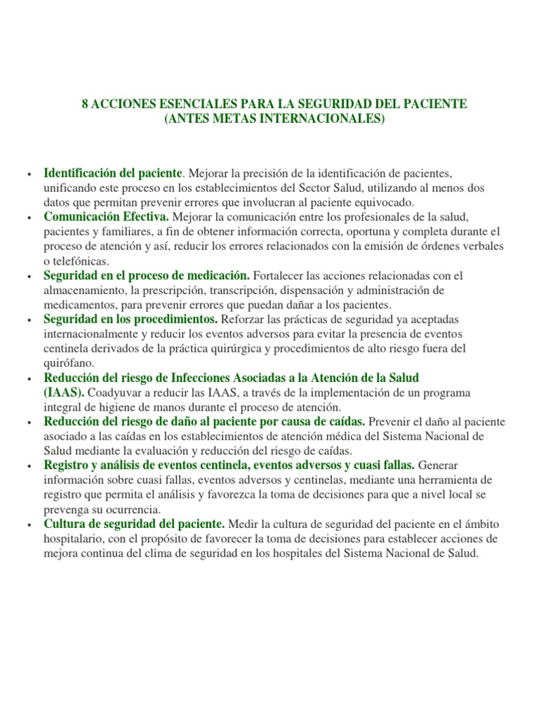 8 Acciones Esenciales para La Seguridad Del Paciente | PDF