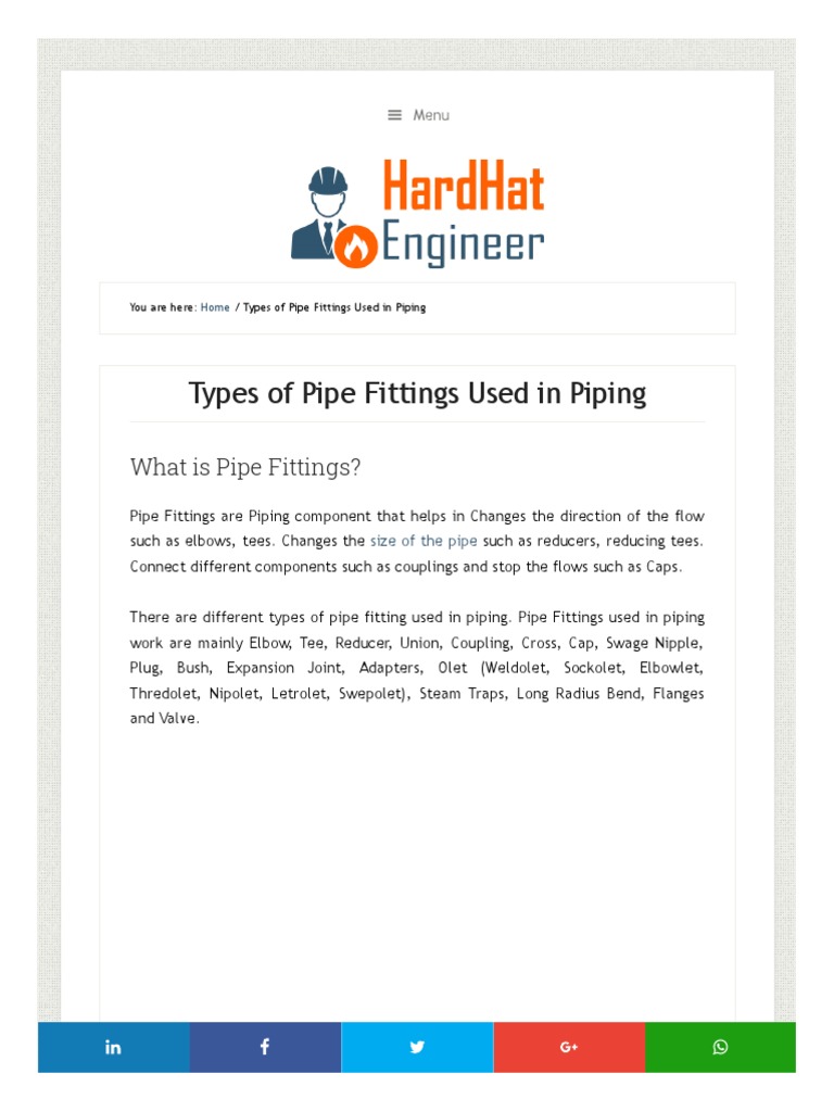 Types of Pipe Fittings Explained | PDF | Pipe (Fluid Conveyance ...