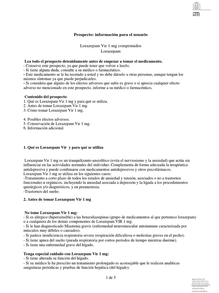 Lorazepam vir 1 mg precio