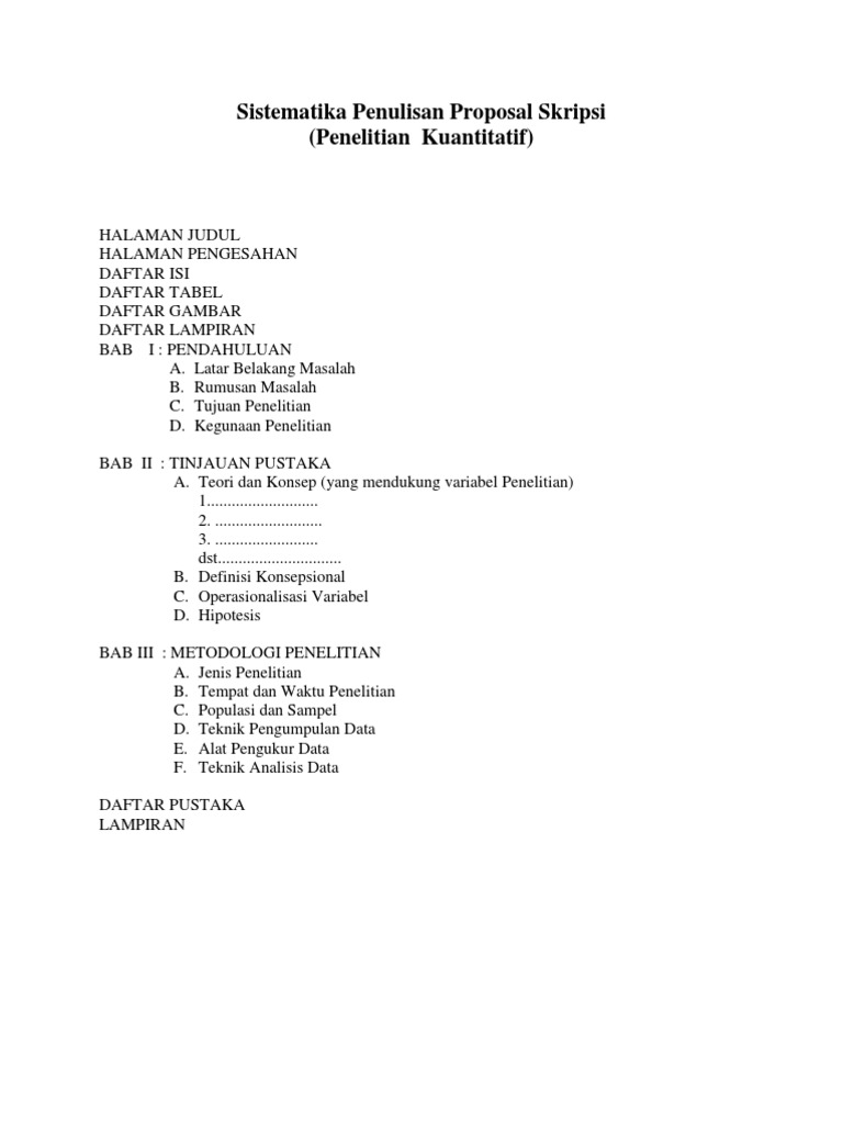 Sistematika Penulisan Proposal Skripsi Penelitian Kuantitatif