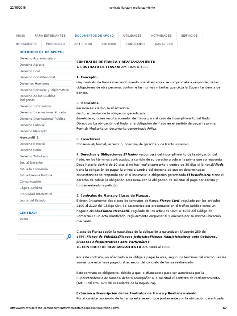 Contratos de Fianza y Reafianzamiento | PDF | Estatuto de limitaciones ...
