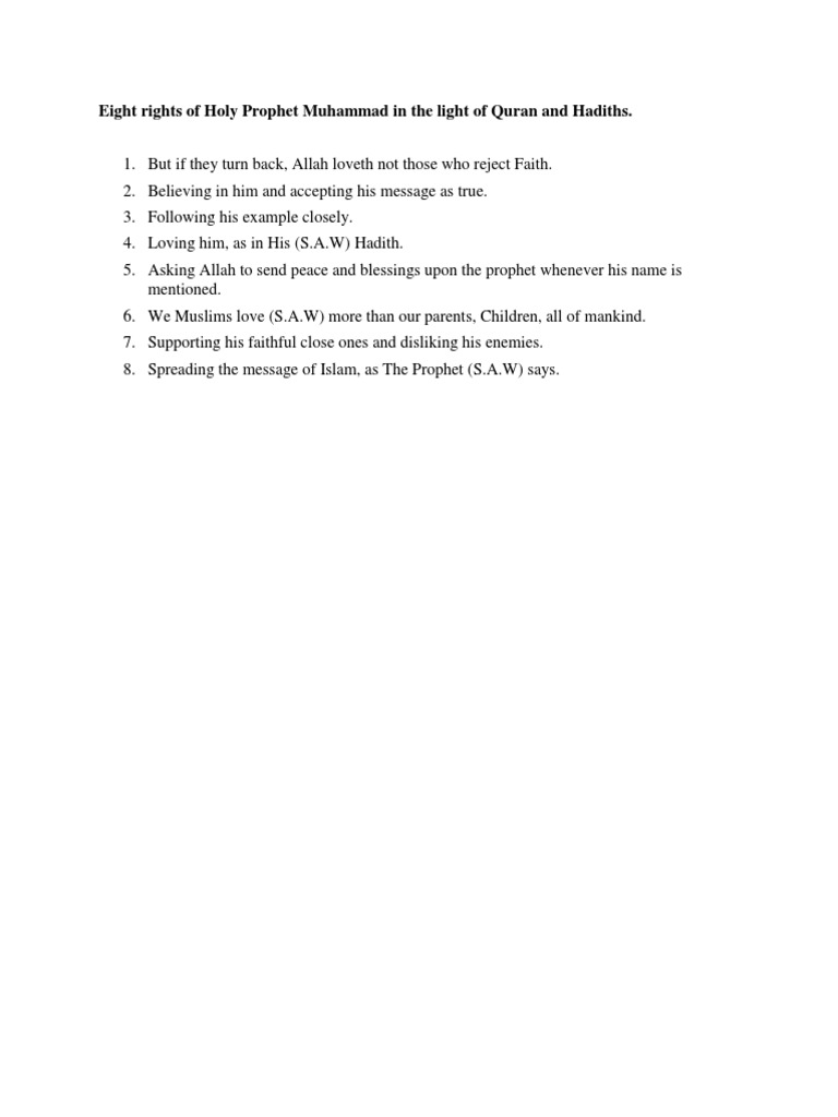 NEW Eight Rights of Holy Prophet Muhammad | PDF | Religion & Spirituality