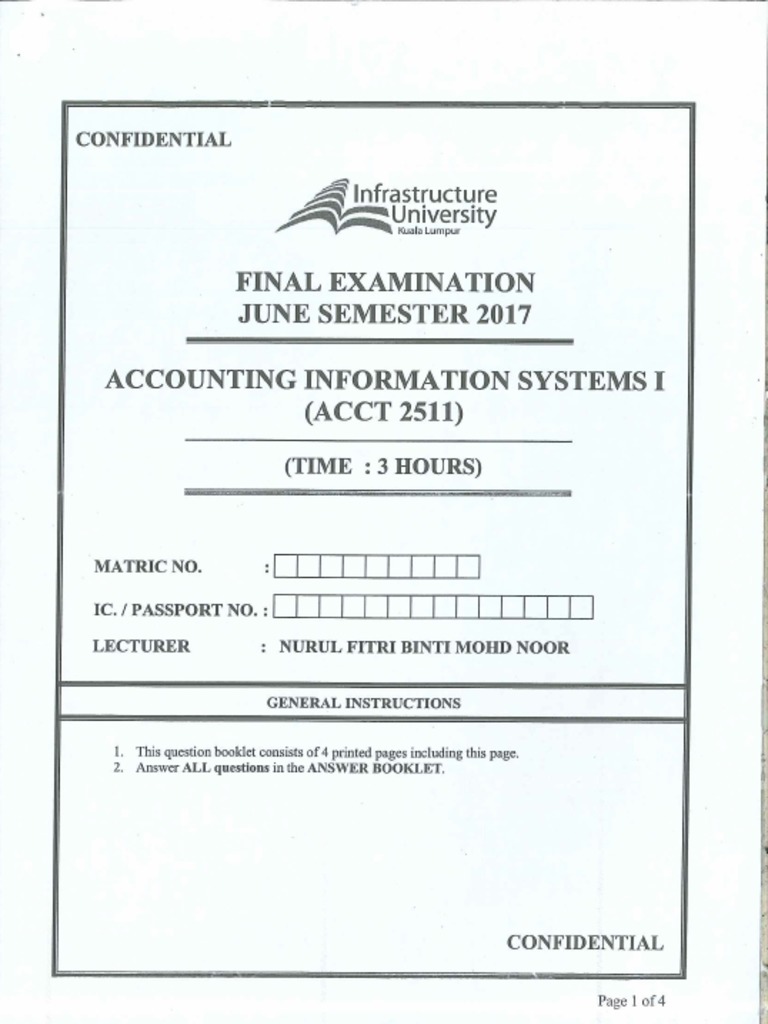 Acct 2511 Accounting Information Systems I 201706 | PDF