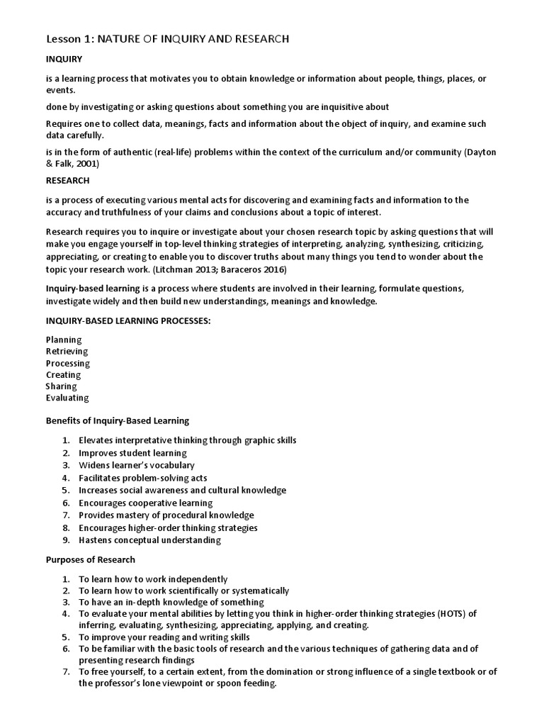 Inquiry and Research Fundamentals | PDF | Inquiry Based Learning | Learning
