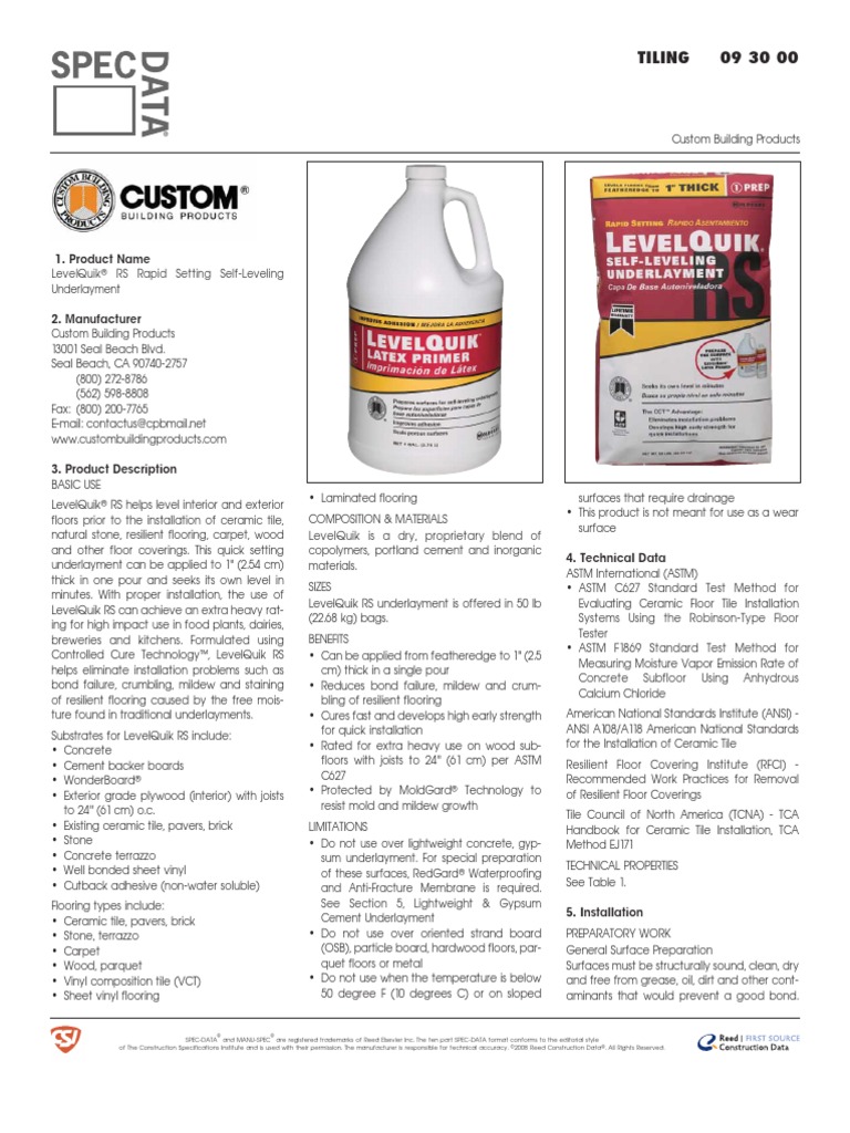 LevelQuik RS PDF Flooring Adhesive
