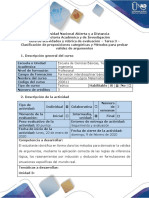 Guía de actividades y rúbrica de evaluación - Tarea 3 - Clasificación de proposiciones categóricas y Métodos para probar validez de argumentos