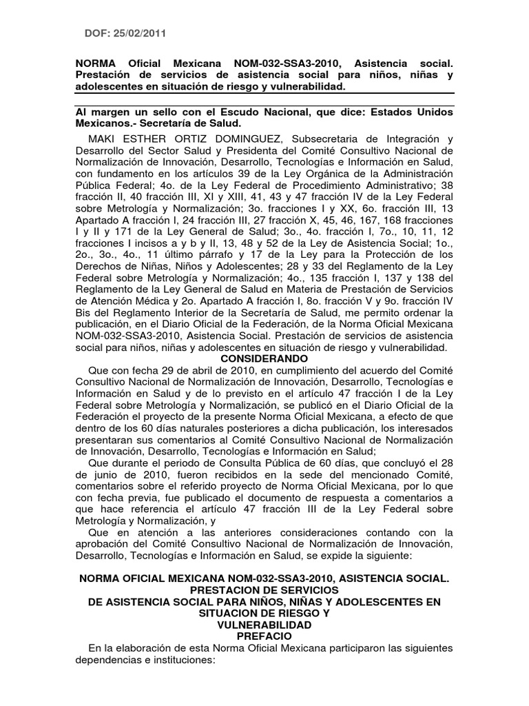 Nom 032 Ssa3 2010 | PDF | Trabajo Social | México