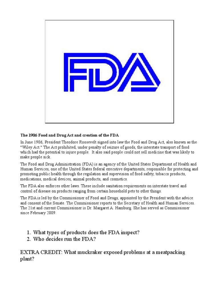 1906 Food and Drug Act & FDA Overview | PDF | Food And Drug ...