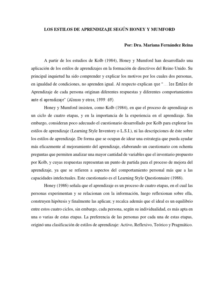 Estilos de Aprendizaje de Honey y Mumford | PDF | Pragmatismo ...