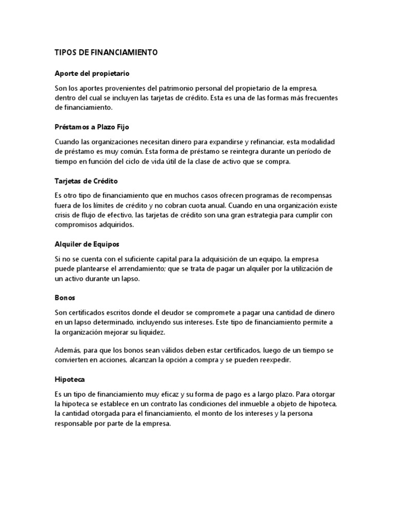 Tipos de Financiamiento Empresarial | PDF | Negocios