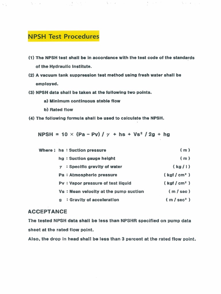 NPSH Test Procedures PDF