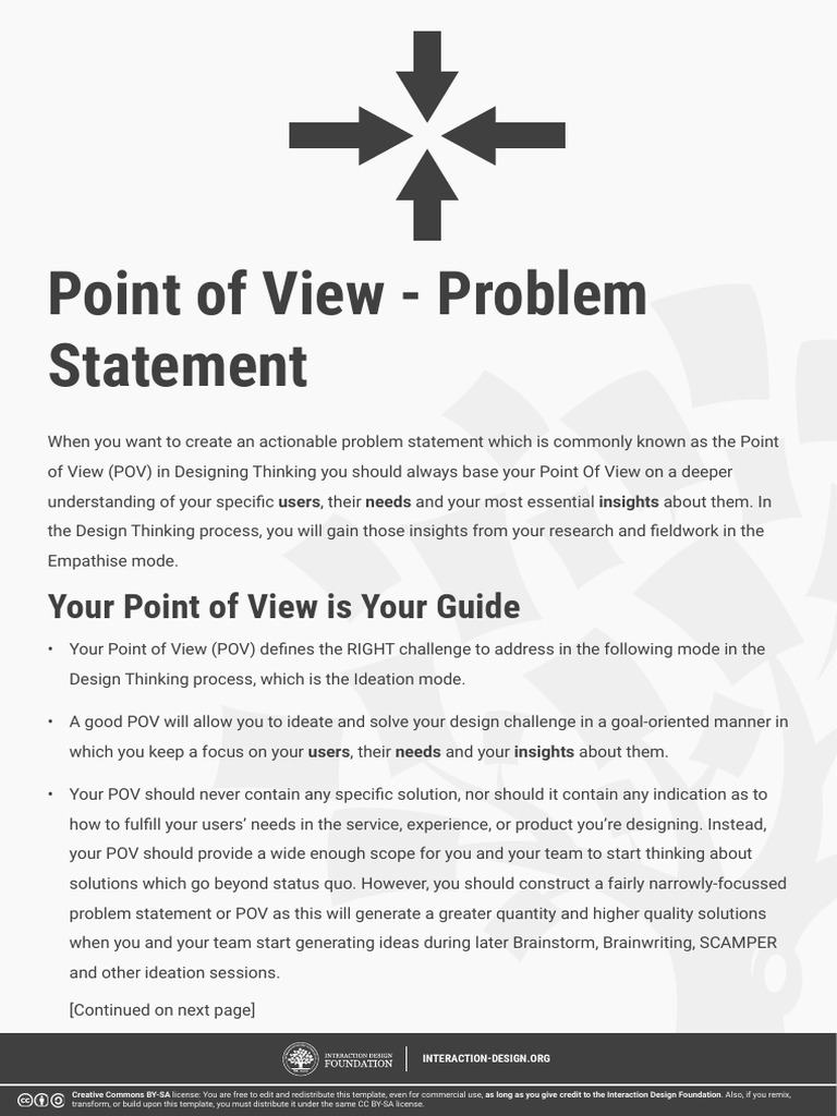 Point of View Problem Statement PDF | PDF | Design Thinking | Creative ...