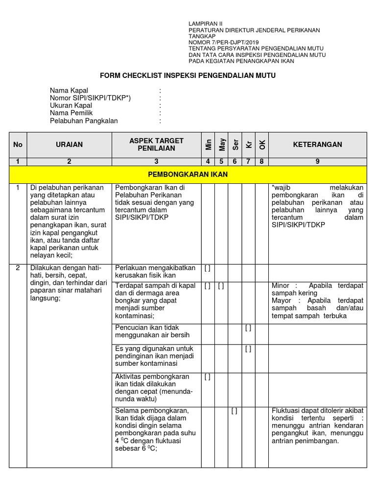 Form Ceklis Inspeksi Pengendalian Mutu Pdf