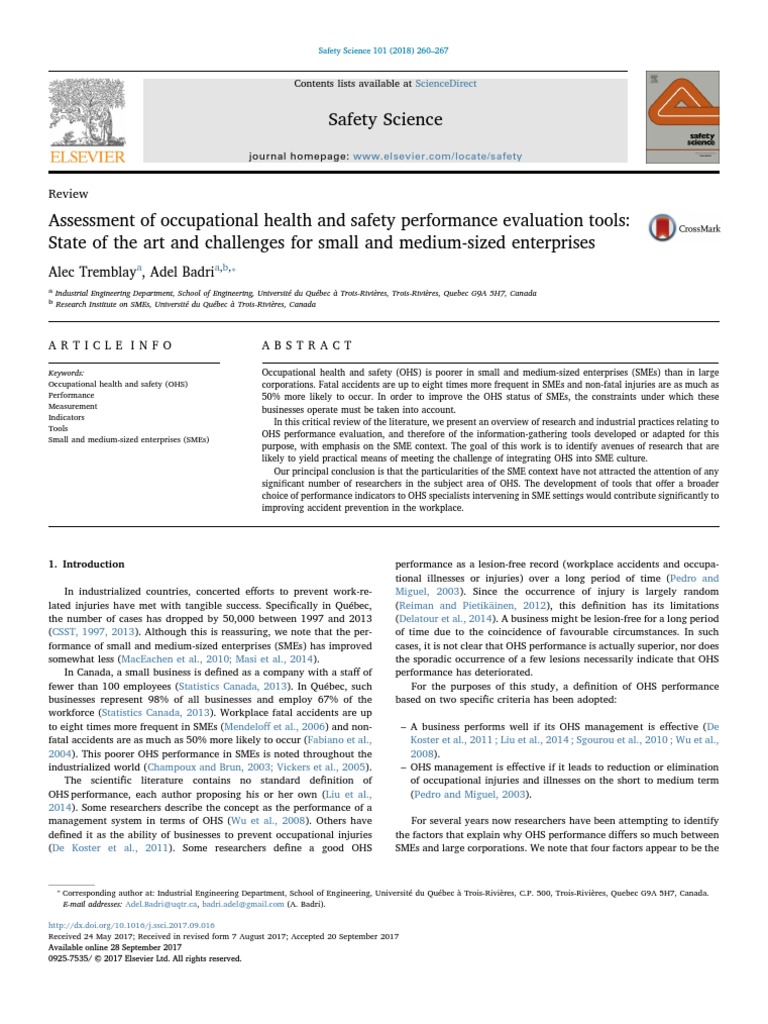 Assessment of Occupational Health and Safety Performance Evaluation ...
