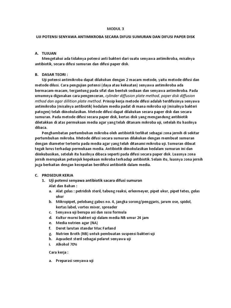 Uji Antibakteri Metode Difusi Sumuran | PDF