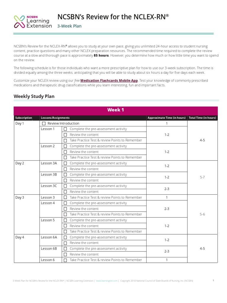3 Week Review StudyPlan | PDF | National Council Licensure Examination ...