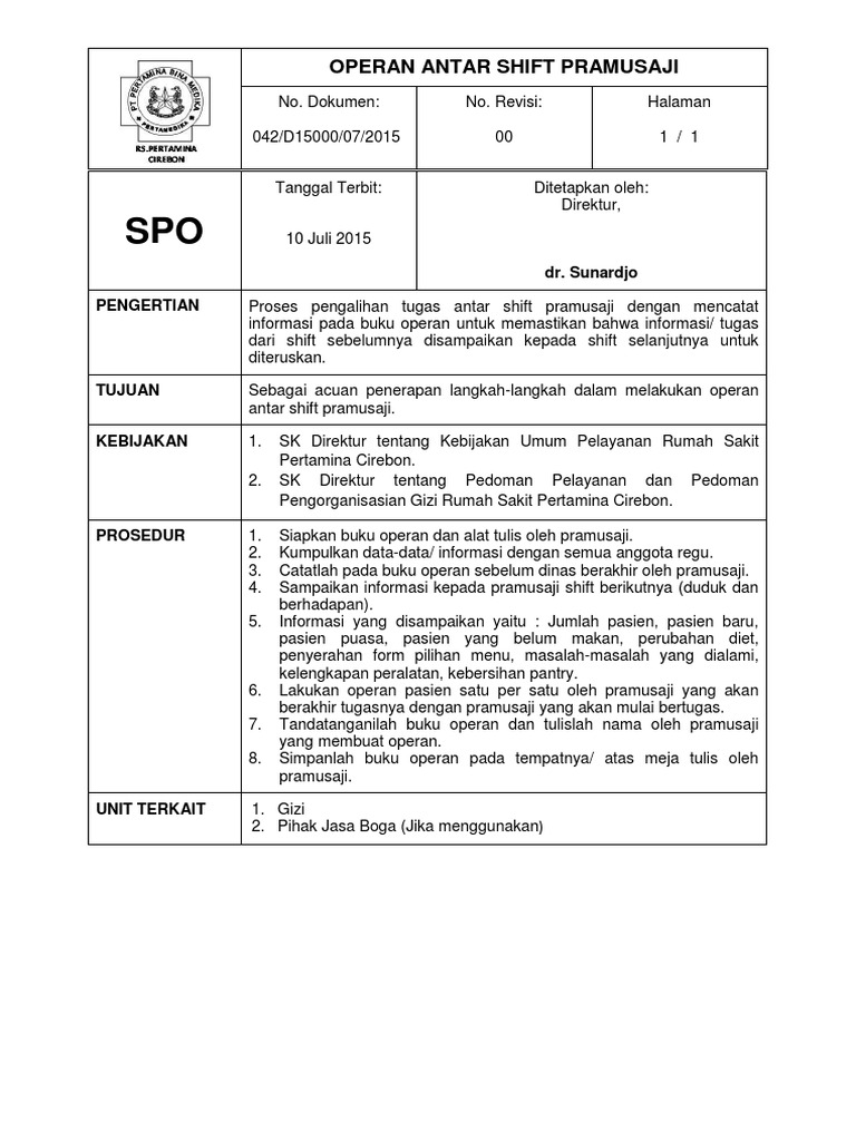 Prosedur Operan Shift Pramusaji | PDF | Kesehatan Holistik