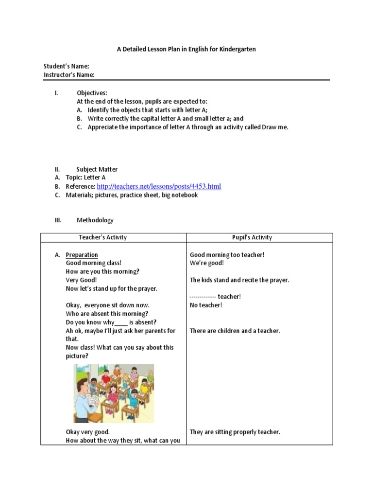 Detailed Lesson Plan: Letter A for K-1 | PDF | Lesson Plan | Teachers