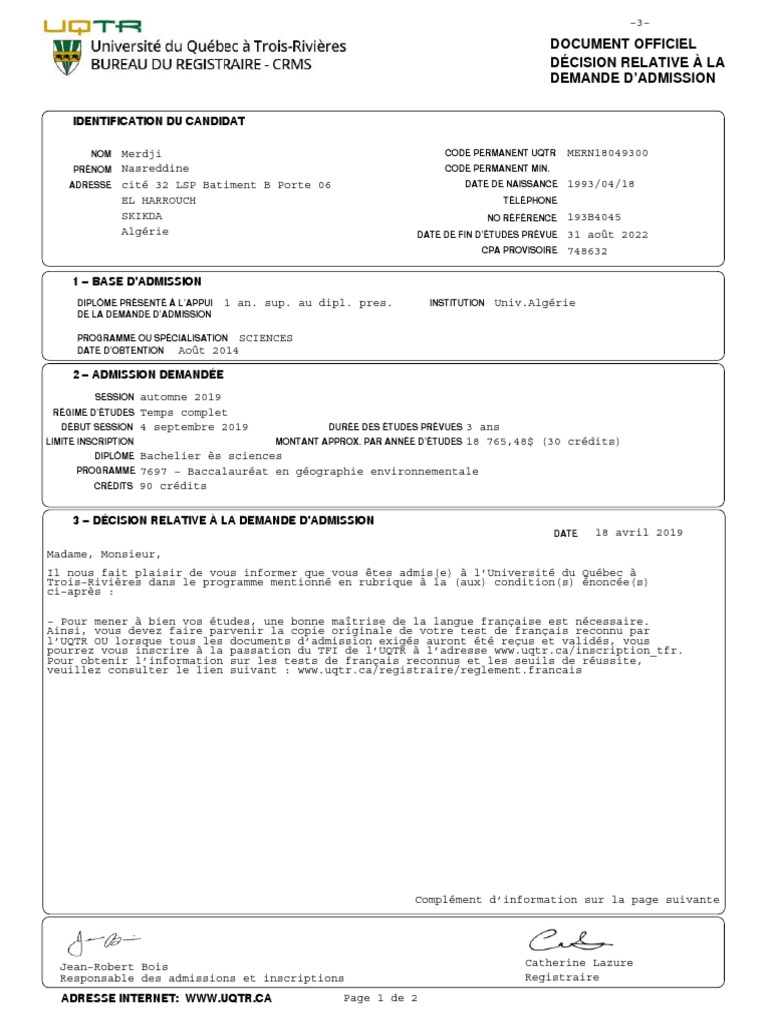Modèle De Lettre De Demande De Report D admission Pdf Addmission PDF | PDF