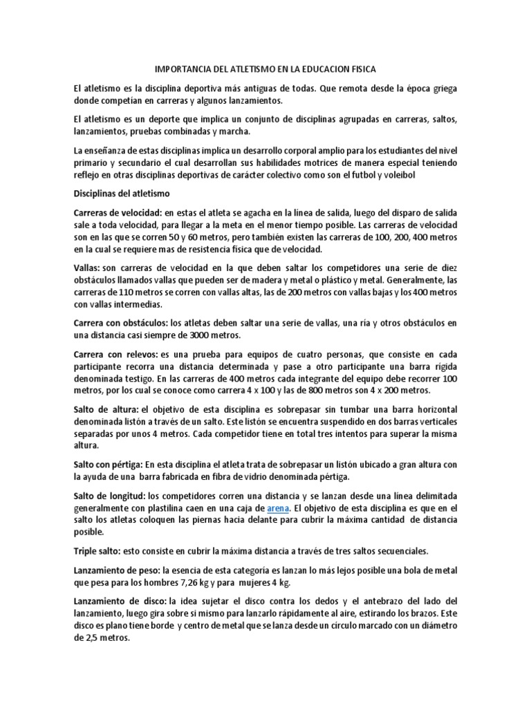 Importancia Del Atletismo en La Educacion Fisica | PDF | Deporte del