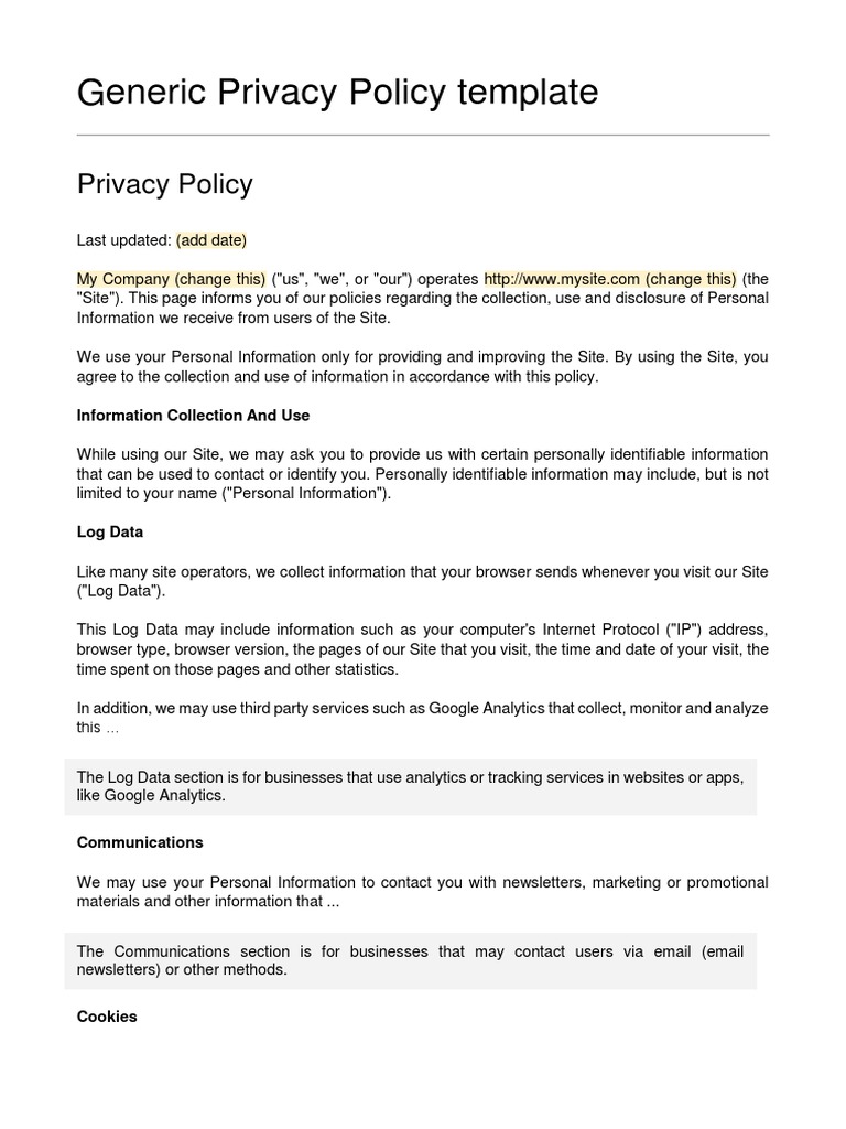 Privacy Policy Template | PDF | Internet Privacy | Http Cookie