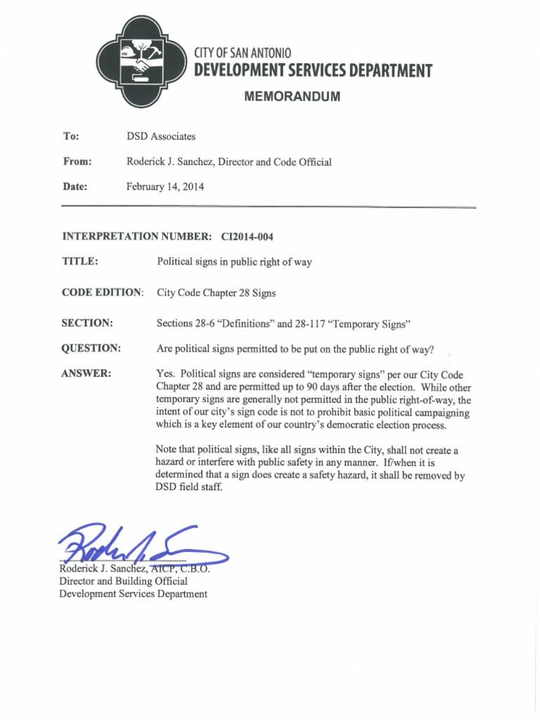 City of San Antonio Development Services Department Memorandum PDF