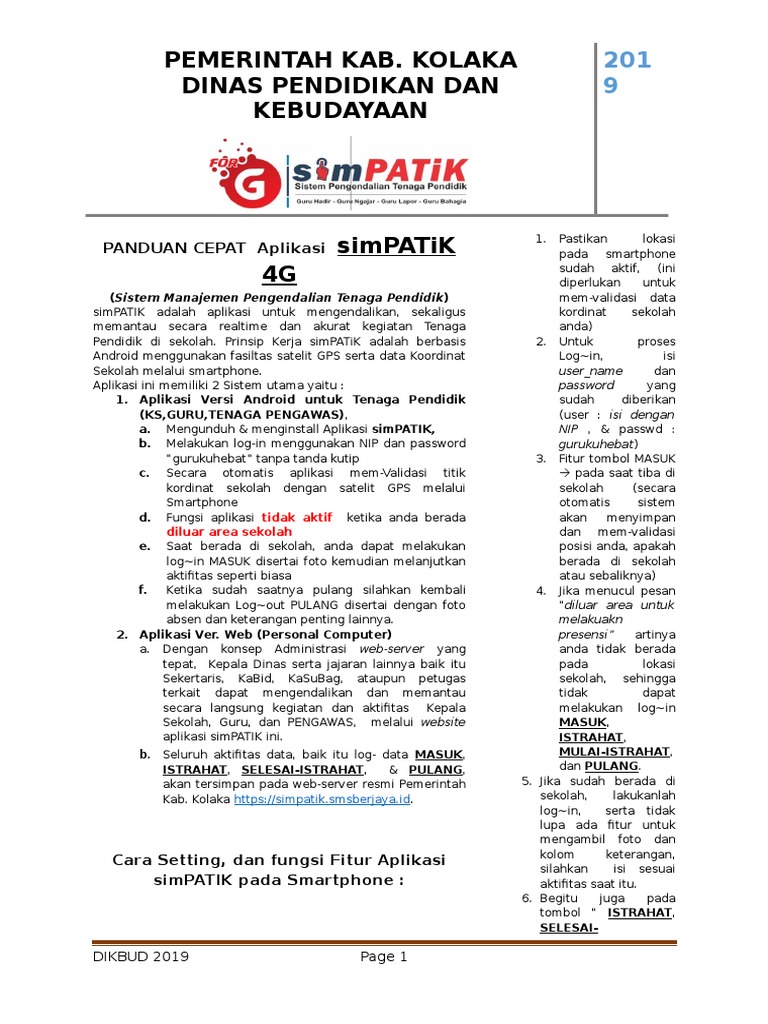 Panduan Aplikasi simPATIK 4G | PDF