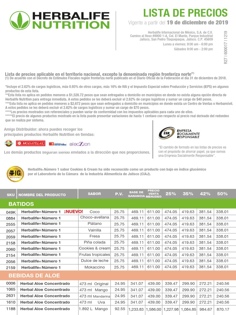 Lista de Precios Herbalife PDF Alimentos Business