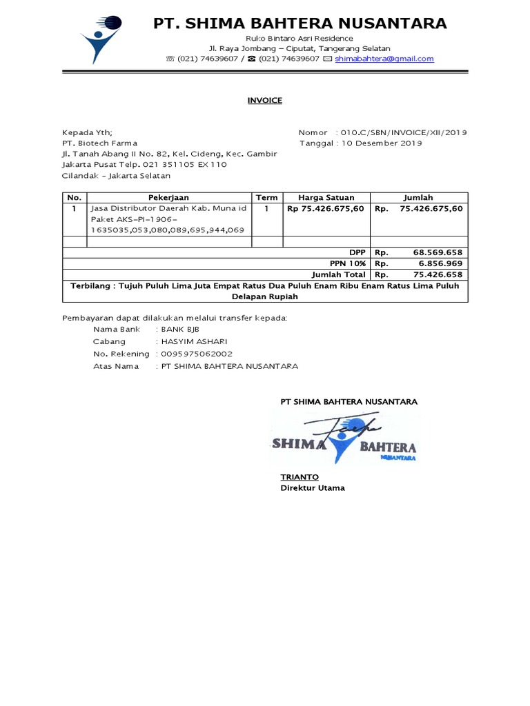 Invoice PT Biotech Farma - Rp 75 Juta | PDF
