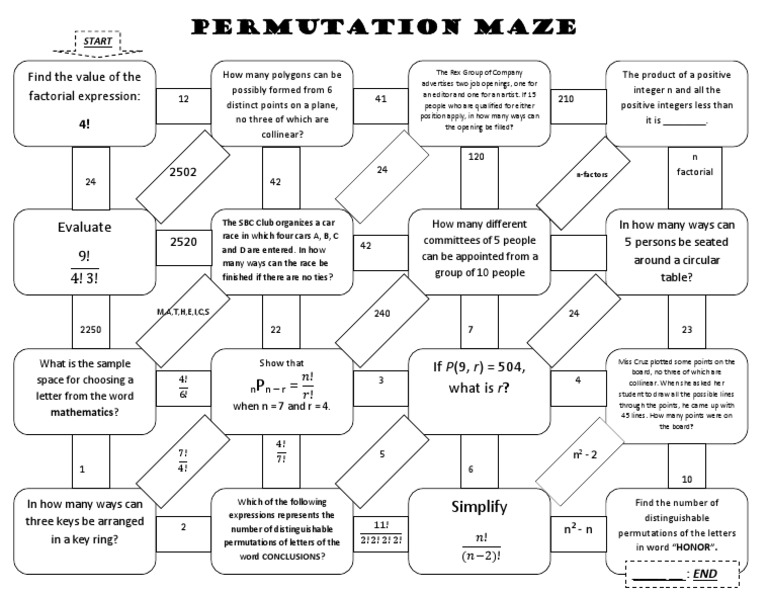 Permutation Maze PDF Permutation Numbers