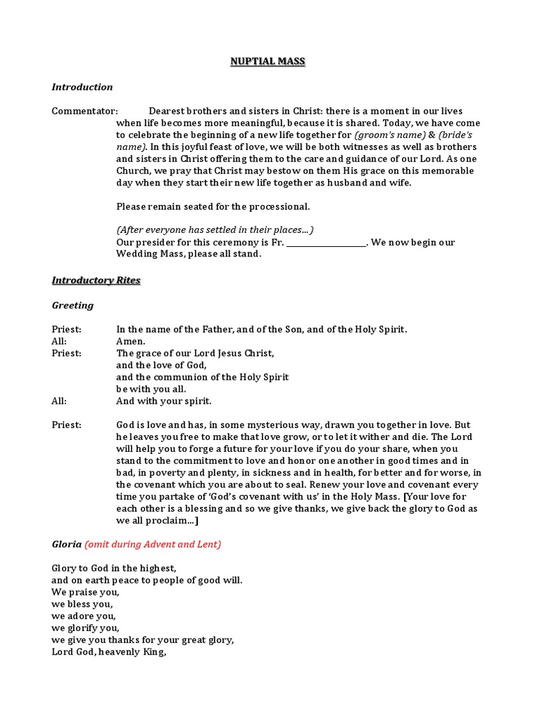 Missalette Template For A Roman Catholic Wedding PDF God The Father