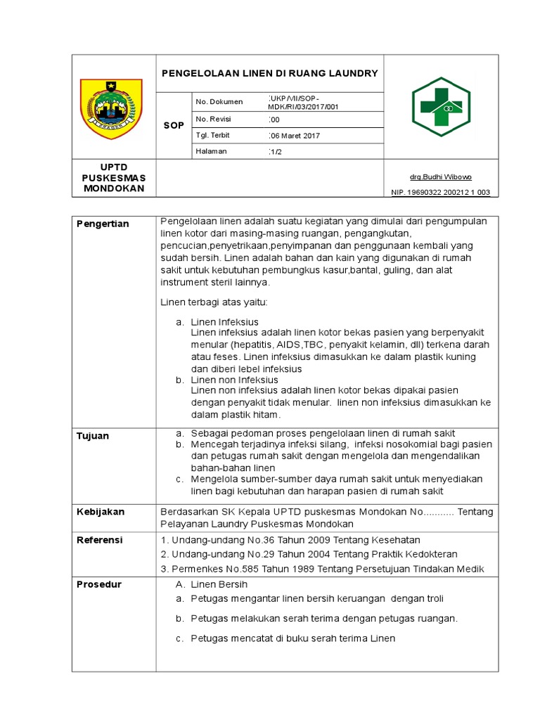 Sop Linen Di Ruang Laundry 1 | PDF