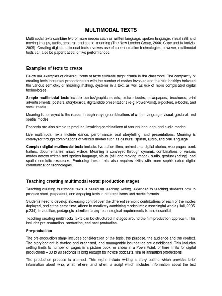 Study Notes Multimodal Texts Filmmaking Performing Arts