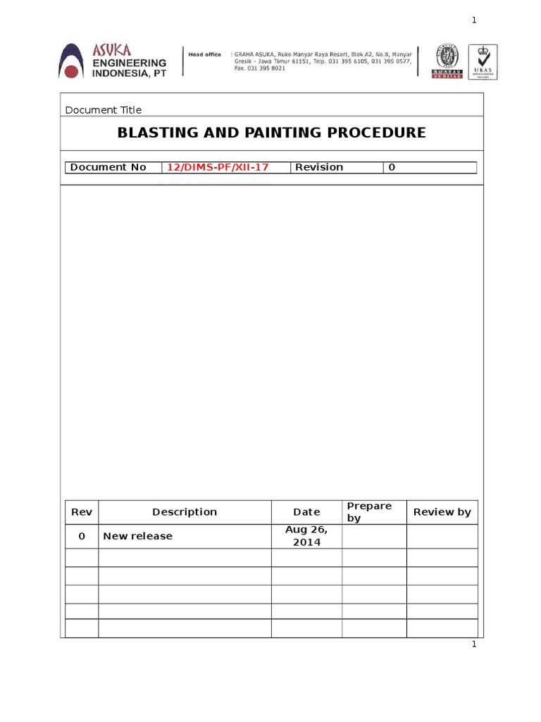 Blasting and Painting Procedure PDF Paint Abrasive