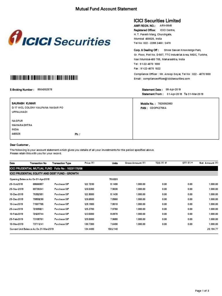 Mutual Fund Statement Download Free PDF Securities (Finance) Receipt