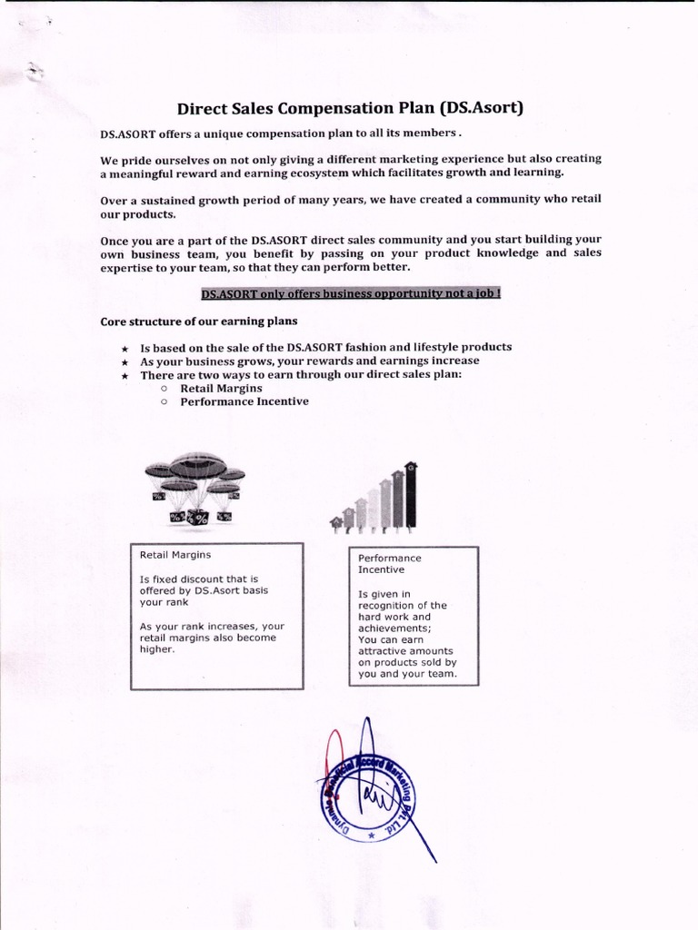 DS.ASORT Direct Sales Compensation Plan | PDF | Franchising | Retail
