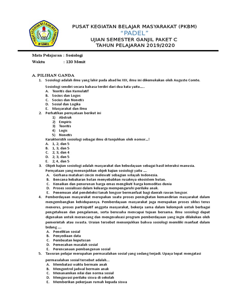 Soal Paket C Sosiologi
