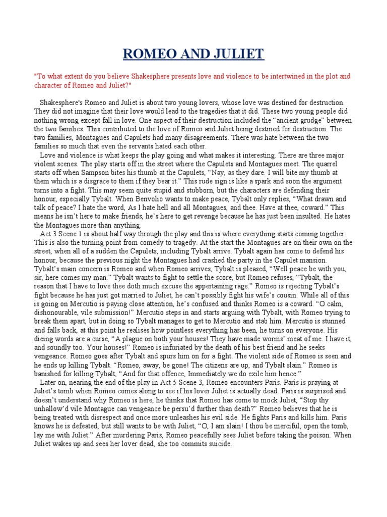 Romeo and Juliet Love and Hate | PDF | Characters In Romeo And Juliet ...