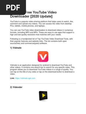 10 Best Free Youtube Video Downloader Pdf You Tube Application Software