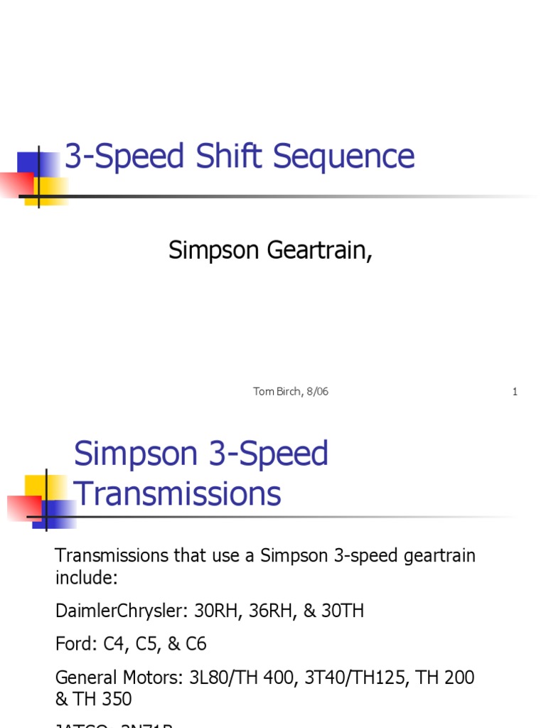 3-Speed Shift Sequence: Simpson Geartrain | PDF | Clutch | Transmission ...